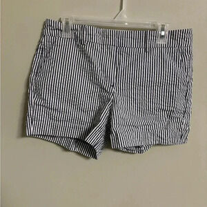 Sandro Shorts Size 10 Dark Blue White Striped Seersucker Mid Rise 4" Inseam